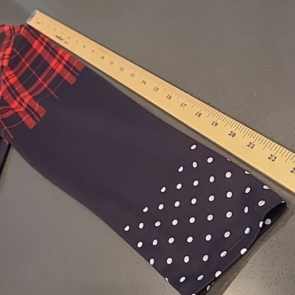 NANU Navy and Red Long Sleeve Soft Top with Plaid Print and Polka-dots - Picture 4 of 8